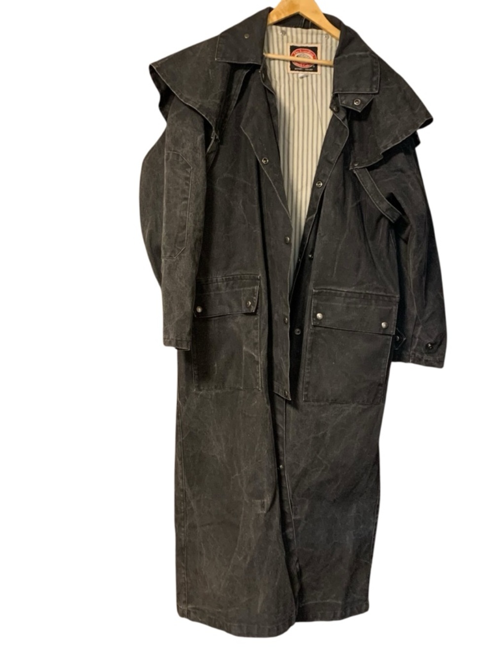Australian Outback Vintage Trench Coat L Gray Removable Cape Western Snap Cowboy